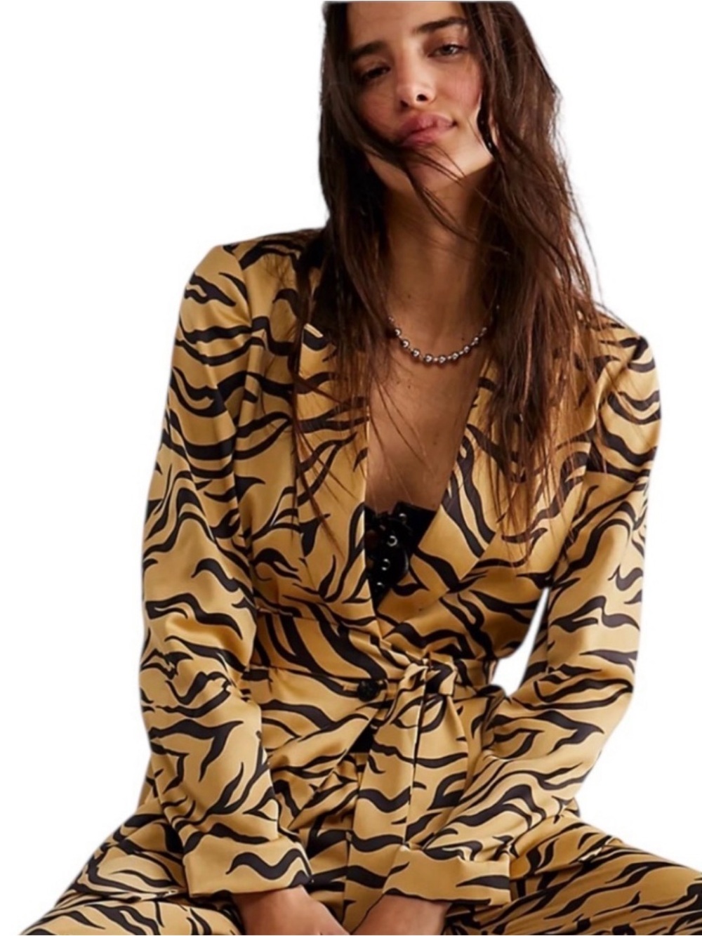 NWT SCOTCH & SODA Tiger Stripe Satin Wrap Jacket, Size Smal